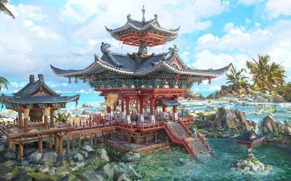 Fantasy Oriental Architecture HD Wallpaper | Background Image