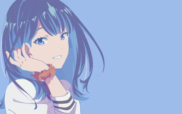 Rikka Takarada from SSSS.Gridman in a vibrant anime-style 8K Ultra HD desktop wallpaper with a blue background.