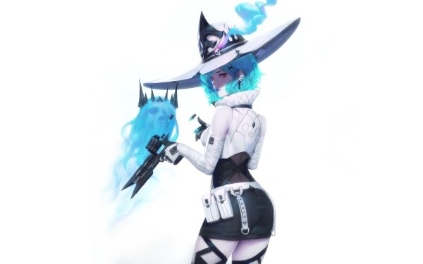 Fantasy Women Warrior Gun Hat Blue Hair Short Hair Woman Warrior HD Wallpaper | Background Image