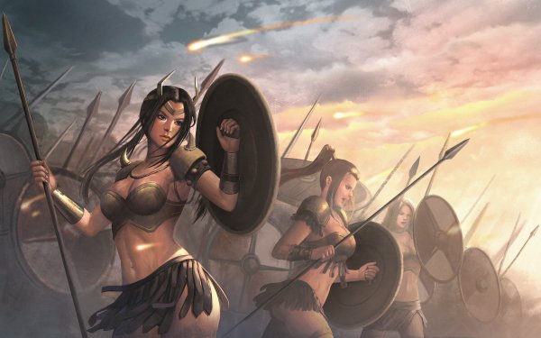 Fantasy Women Warrior Spear Shield Woman Warrior HD Wallpaper | Background Image