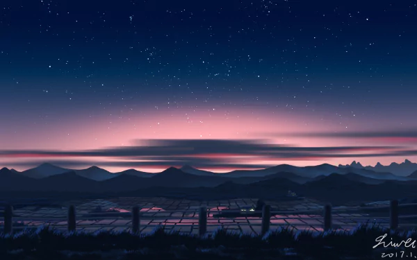 countryside starry sky Anime Original HD Desktop Wallpaper | Background Image