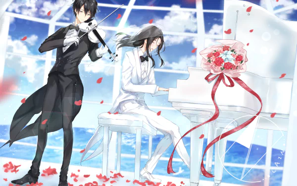 violin pianist violinist piano Anime music HD Desktop Wallpaper | Background Image