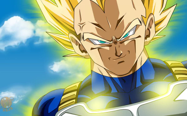 4K Ultra HD PC desktop wallpaper featuring Vegeta from Dragon Ball Z, anime-style with vibrant colors and intense expression against a bright sky background.