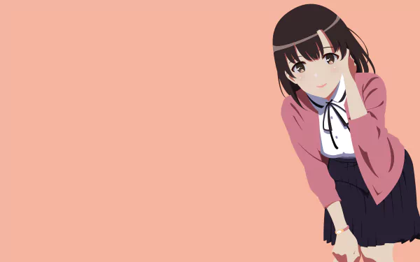 Megumi Katō from Saekano: How to Raise a Boring Girlfriend, illustrated in vibrant anime style against a soft peach background, 4K Ultra HD desktop wallpaper.