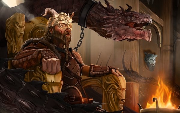 Fantasy Warrior Dragon Throne Beard HD Wallpaper | Background Image