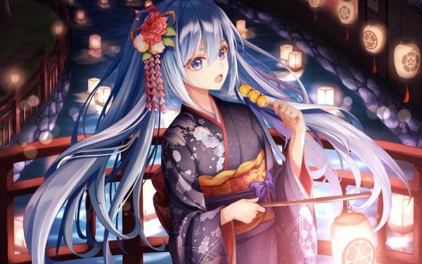 Anime Vocaloid Long Hair Blue Hair Paper Lantern Hatsune Miku HD Wallpaper | Background Image