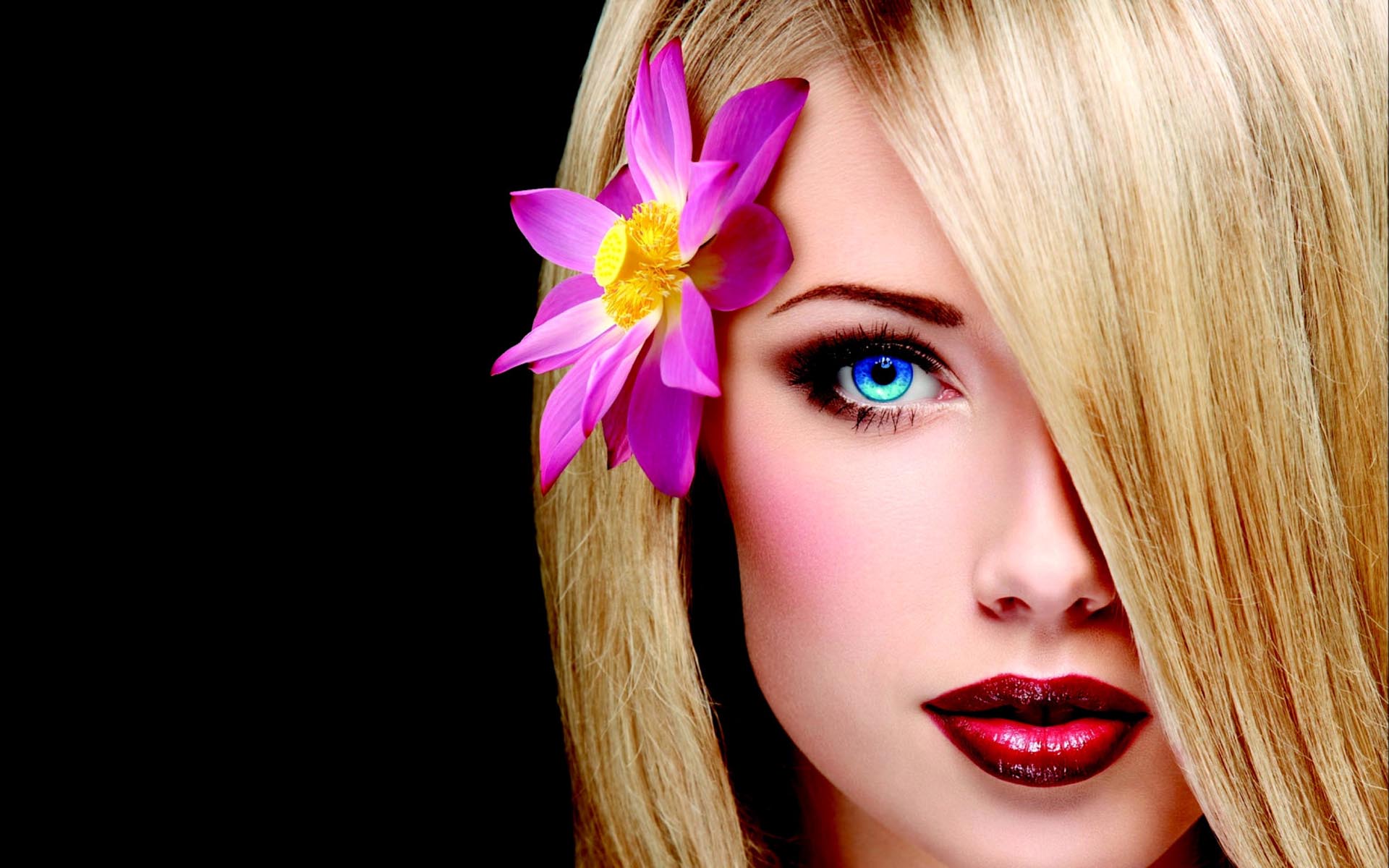 Download Lotus Hair Closeup Blonde Woman Face HD Wallpaper