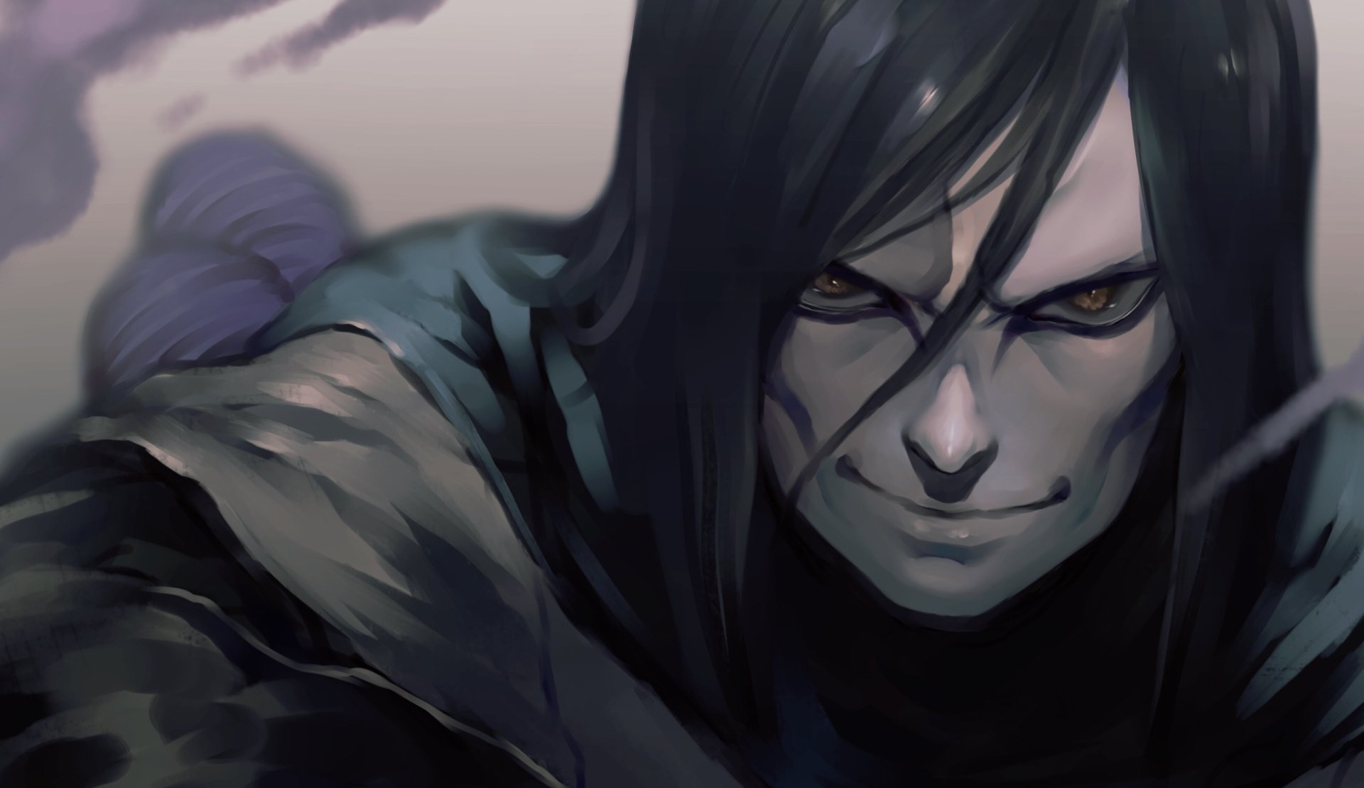 HD desktop wallpaper featuring Orochimaru from the anime Naruto, showcasing a close-up of his intense and menacing expression.
