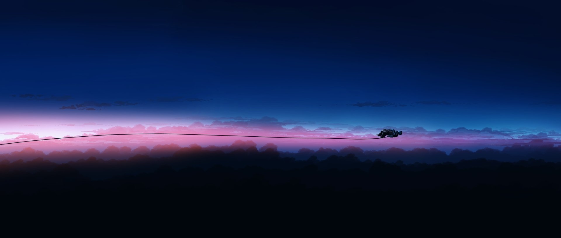 A Sci-Fi scene of an astronaut floating above vibrant pink clouds against a deep blue sky, rendered in 4K Ultra HD for PC desktop wallpaper.