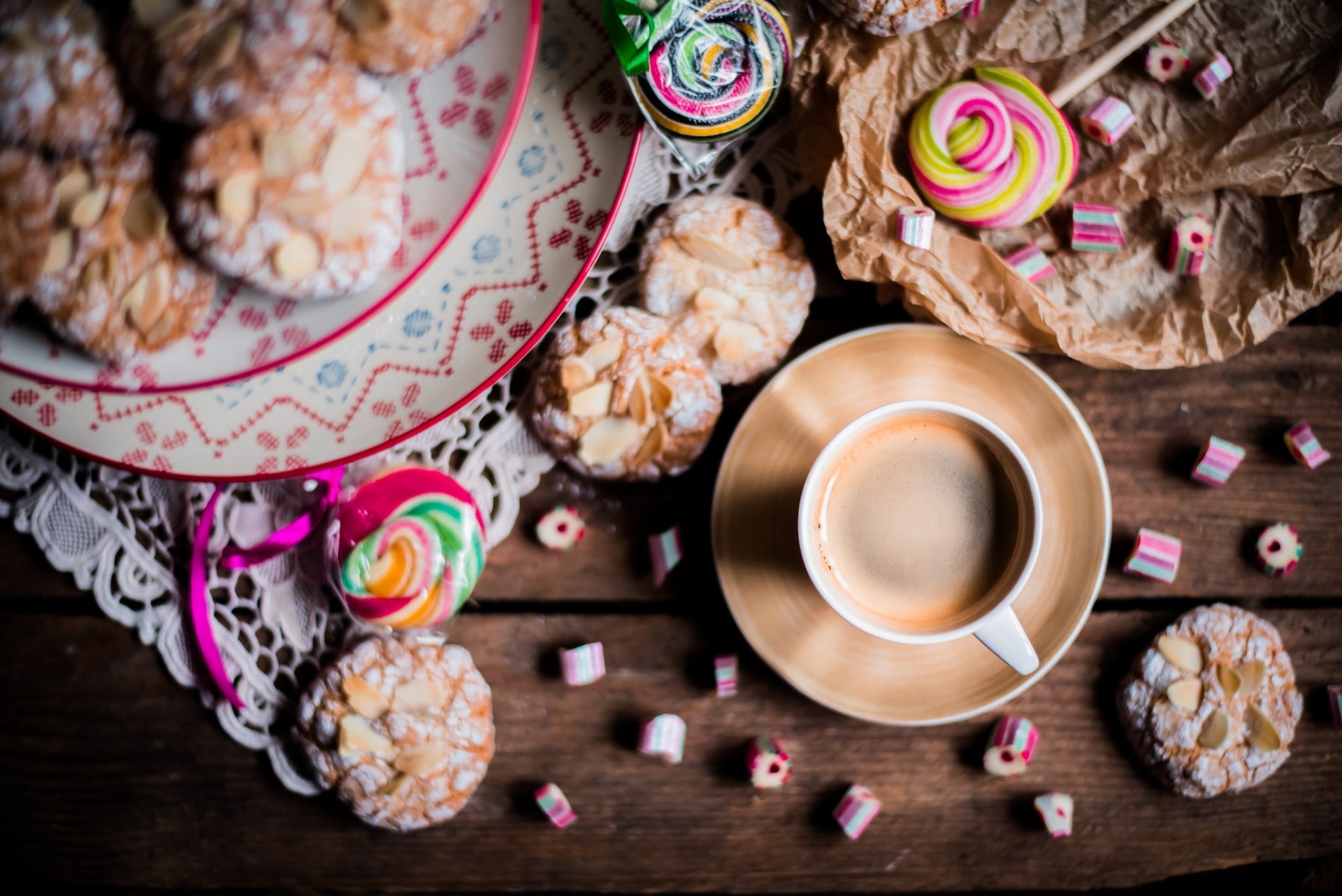 Amaretti Cookies and Espresso and a Lollipop on the side HD Wallpaper