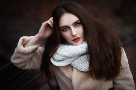 blue eyes brunette lipstick scarf face woman model HD Desktop Wallpaper | Background Image