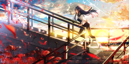 stairs sunset Anime Original anime sunset HD Desktop Wallpaper | Background Image