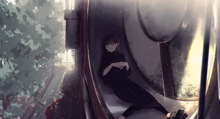 4K Ultra HD anime wallpaper featuring an original character with short black hair, resting inside a large circular structure, bathed in soft, diffused light.