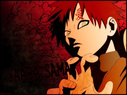 A striking HD wallpaper featuring Gaara from Naruto, showcasing his unique character design against a vivid red and black background, embodying the essence of this beloved anime.