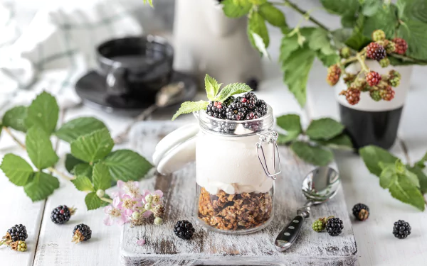 still life granola yogurt blackberry berry food breakfast HD Desktop Wallpaper | Background Image