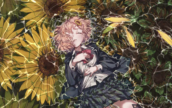 Honma Himawari Nijisanji sunflower school uniform flower water Anime Virtual Youtuber HD Desktop Wallpaper | Background Image