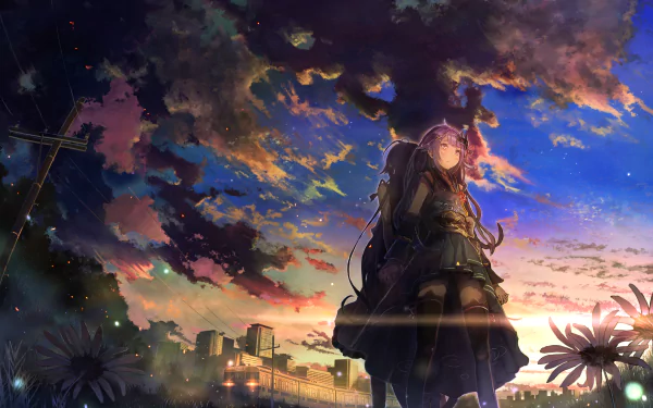 Anime-style 4K Ultra HD desktop wallpaper featuring a character standing against a vibrant, richly colored sky at sunset in an original sky anime scene.