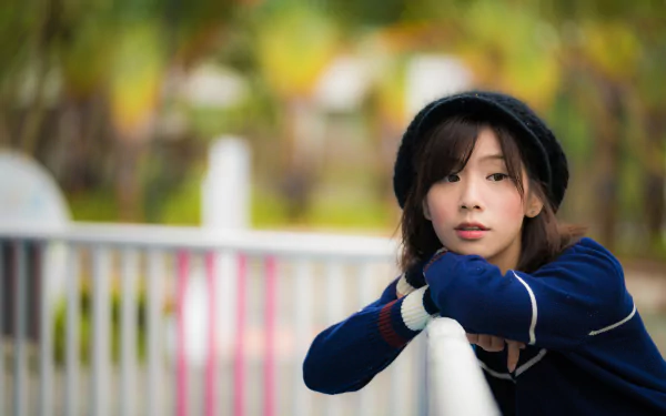 brunette depth of field cap woman asian HD Desktop Wallpaper | Background Image