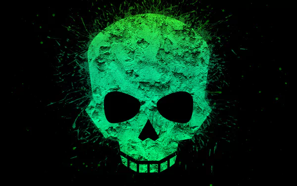  Green Skull on Black Background