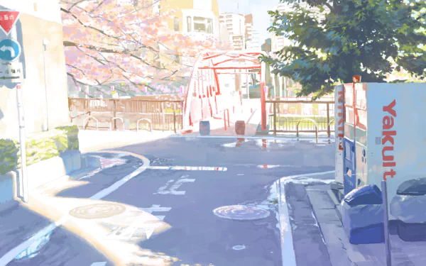 spring cherry blossom Anime street Spring Anime HD Desktop Wallpaper | Background Image