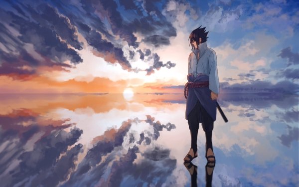 Anime Naruto Sky Sasuke Uchiha Water Horizon Reflection HD Wallpaper | Background Image