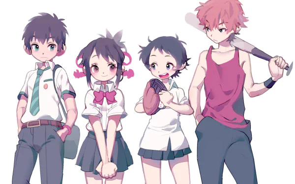 Taki Tachibana Mitsuha Miyamizu Your Name. Makoto Konno Chiaki Mamiya The Girl Who Leapt Through Time Anime crossover HD Desktop Wallpaper | Background Image