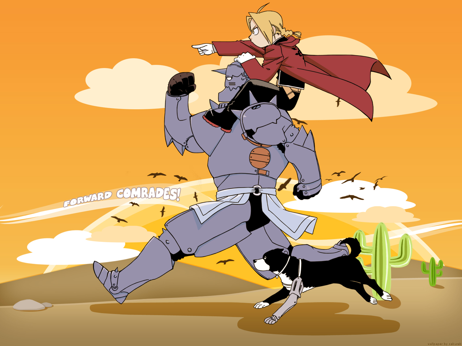 Edward and Alphonse Elric from FullMetal Alchemist standing together against a background of anime artwork.