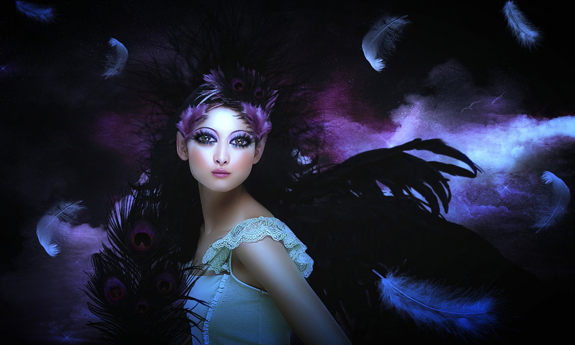 Enchanted Night: HD Wallpaper of a Feathered Elf Fantasy