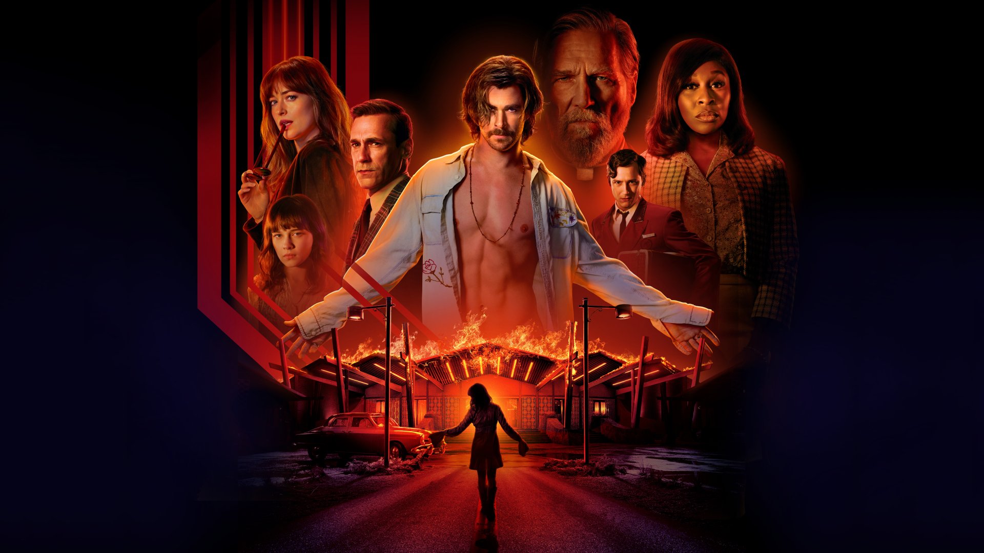 Download Jon Hamm Jeff Bridges Dakota Johnson Chris Hemsworth Movie Bad Times At The El Royale 8k Ultra HD Wallpaper