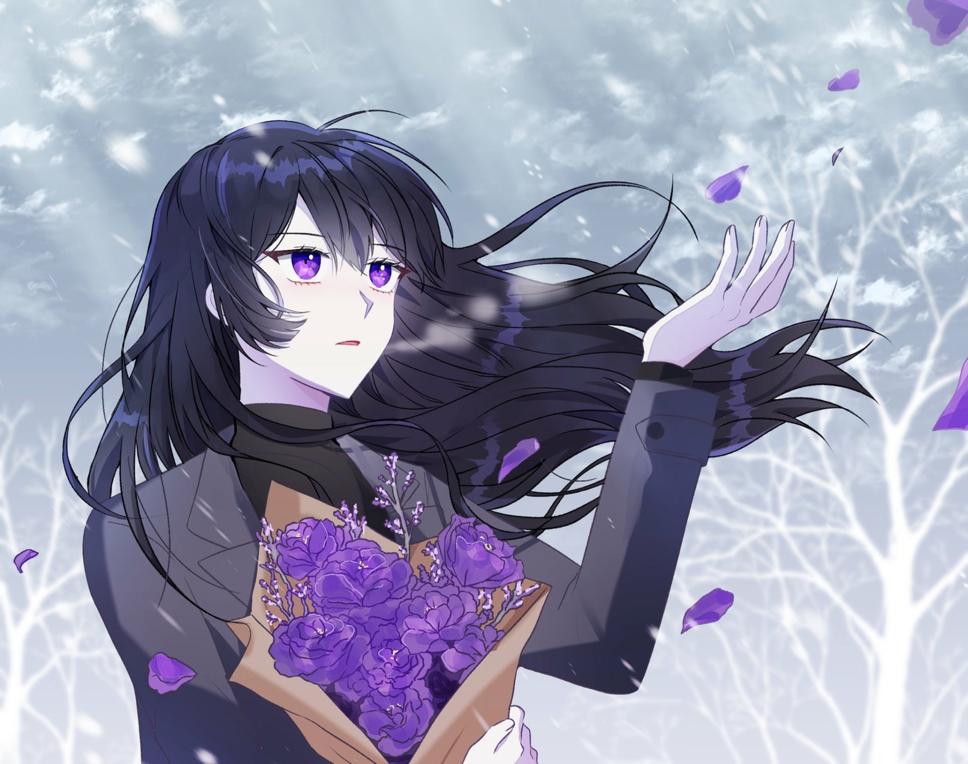 Download Purple Eyes Long Hair Anime Original HD Wallpaper by mandur0id