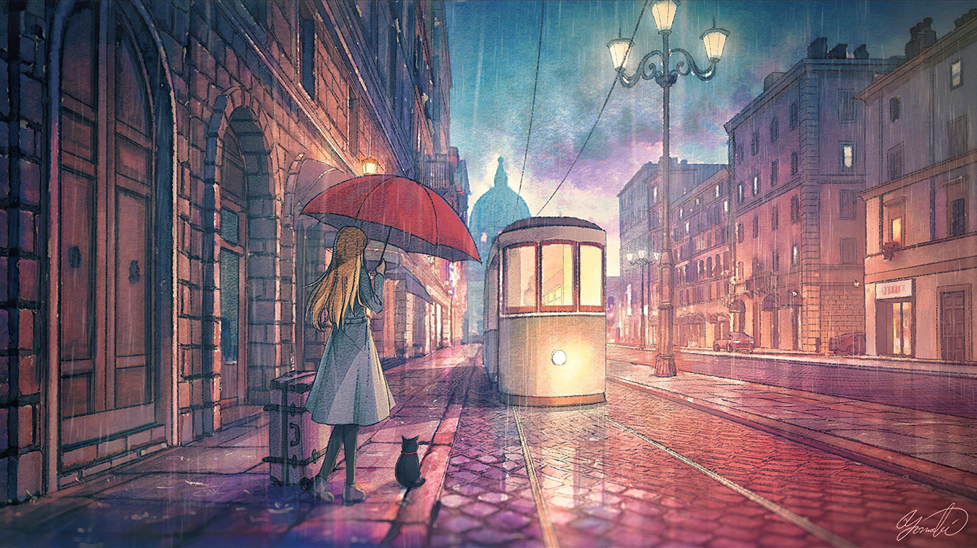 Download Rain Umbrella Anime Girl Anime Girl HD Wallpaper by yomochi