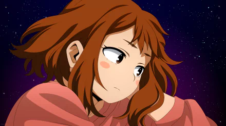 HD desktop wallpaper of Ochaco Uraraka from My Hero Academia, featuring the character with brown hair against a starry night background.
