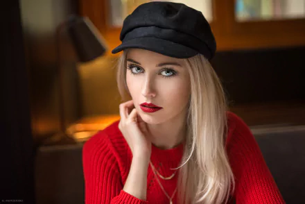  Woman with Blonde Hair and Black Cap by Lods Franck