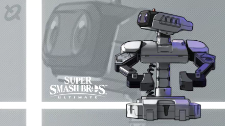 R.O.B., video game robot from Super Smash Bros. Ultimate — 2K Quad HD PC desktop wallpaper showing R.O.B. on gray panels with the Super Smash Bros. Ultimate logo.