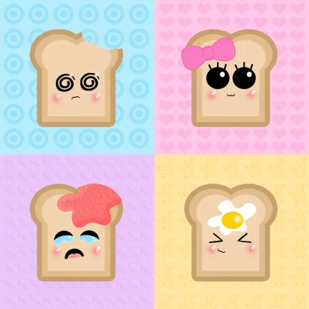 A playful HD desktop wallpaper featuring four cartoon-style slices of bread, each with funny expressions and vibrant backgrounds, creating a humorous and cheerful atmosphere.