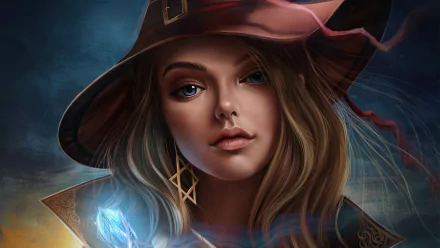 hat blue eyes blonde face fantasy witch HD Desktop Wallpaper | Background Image