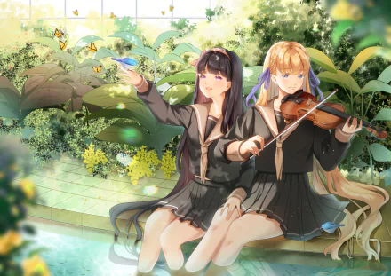 butterfly bird long hair Anime Original Anime Bird HD Desktop Wallpaper | Background Image