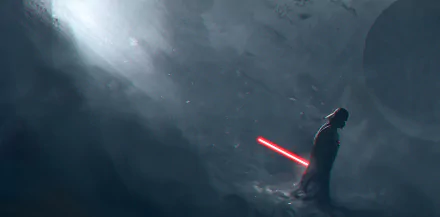 HD PC wallpaper featuring Darth Vader, the Sith Lord from Star Wars, wielding a glowing red lightsaber in a dark, atmospheric sci-fi setting.