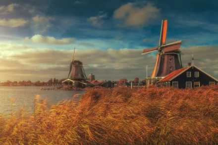 Netherlands man made windmill HD Desktop Wallpaper | Background Image