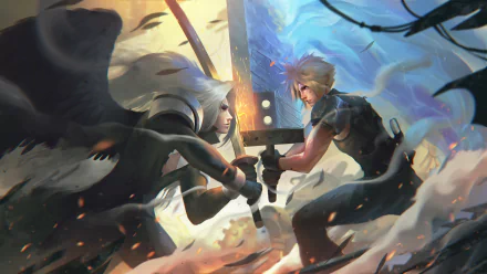 Sephiroth and Cloud Strife clash in an intense battle scene from Final Fantasy VII Remake, rendered as a 4K Ultra HD PC desktop wallpaper.