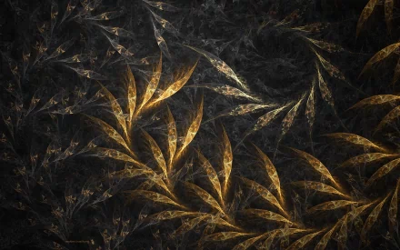 An abstract HD wallpaper featuring intricate golden and black fractal patterns, creating a cool and captivating visual experience.