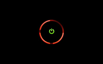 HD PC desktop wallpaper featuring the Xbox power button glowing green within a red circular outline on a black background, representing video game culture.