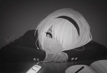 A striking 4K Ultra HD wallpaper featuring YoRHa No.2 Type B from the video game NieR: Automata, showcasing intricate details and a captivating character expression.