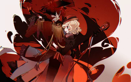 HD wallpaper from the TV show Hazbin Hotel, featuring dynamic characters in bold red and black hues, capturing the series' unique art style and vibrant energy.
