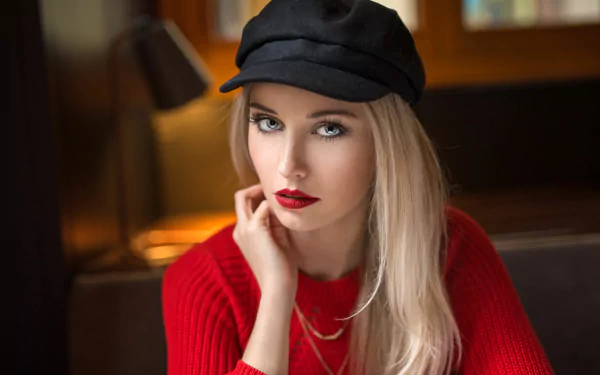  Woman with Blonde Hair and Black Cap by Lods Franck