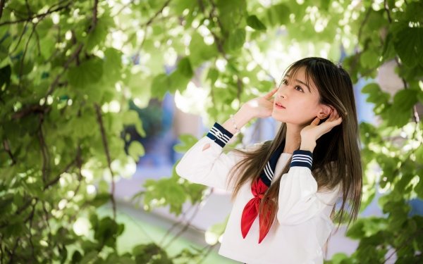 Women Asian Model School Uniform Brunette HD Wallpaper | Background Image