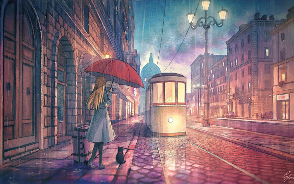 Anime Girl Umbrella Rain HD Wallpaper | Background Image
