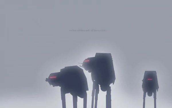 HD PC desktop wallpaper featuring three AT-AT Walkers from Star Wars, set in a misty sci-fi environment with a muted, atmospheric background.