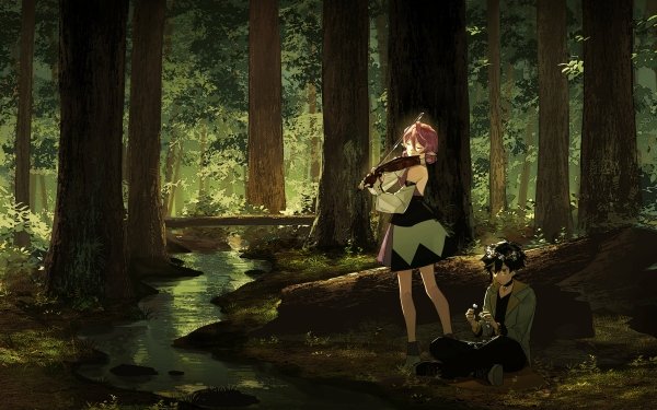 Anime Original Forest Violin HD Wallpaper | Background Image