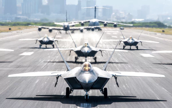 HD Military Wallpaper: Lockheed Martin F-22 Raptors in Flight